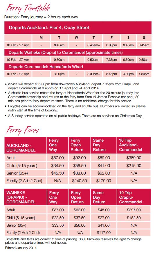 360 Discovery Ferry Coromandel Adventures Coromandel Tours Coromandel Transport